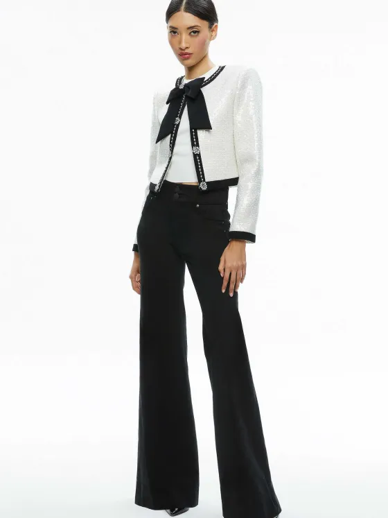 Women Alice and Olivia Gwyneth Embellished Cropped Bow Jacket