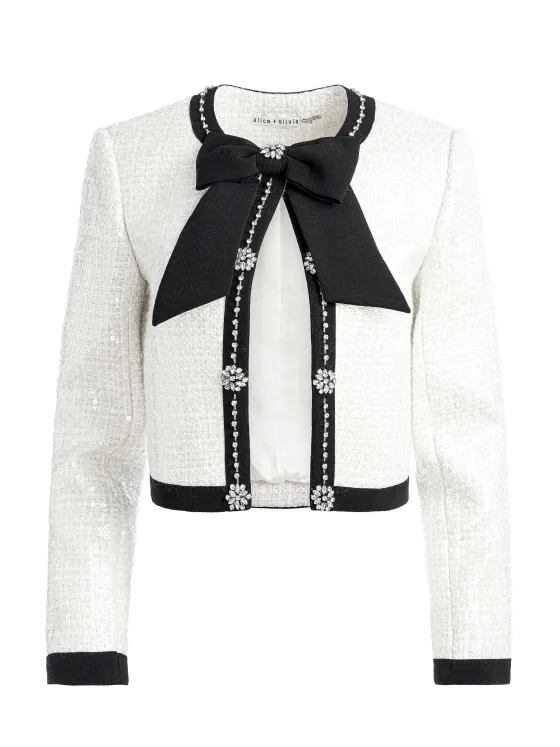 Women Alice and Olivia Gwyneth Embellished Cropped Bow Jacket