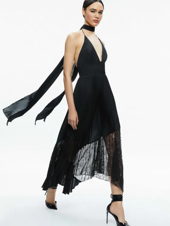 Women Alice and Olivia Hannah Deep V-Neck Scarf Maxi Dress