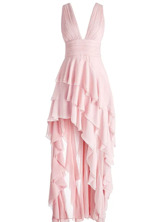 Women Alice and Olivia Holly Low Neck Asymmetric Ruffled Maxi Dress