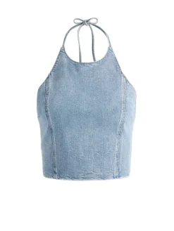Women Alice and Olivia Jaymee Tie Neck Cropped Halter Top