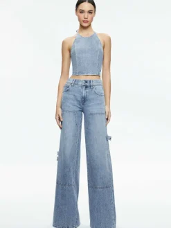 Women Alice and Olivia Jaymee Tie Neck Cropped Halter Top