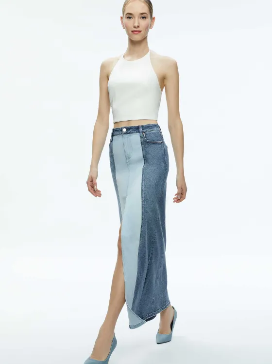 Women Alice and Olivia Jaymee Vegan Leather Cropped Halter Top