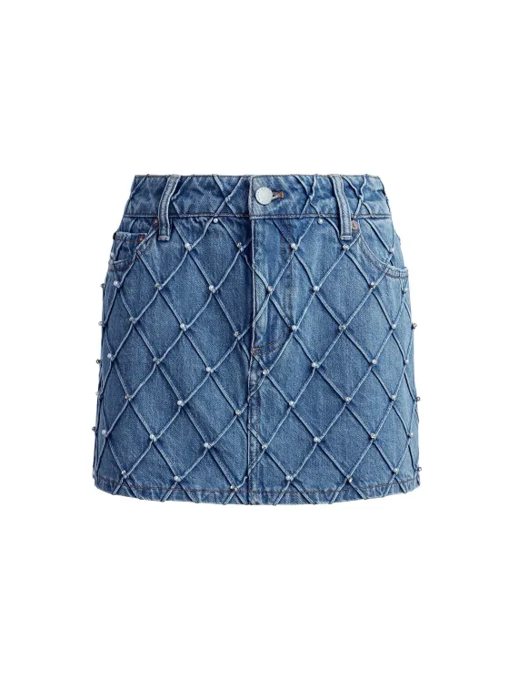 Women Alice and Olivia Joss High Rise Quilted Embellished Mini Skirt