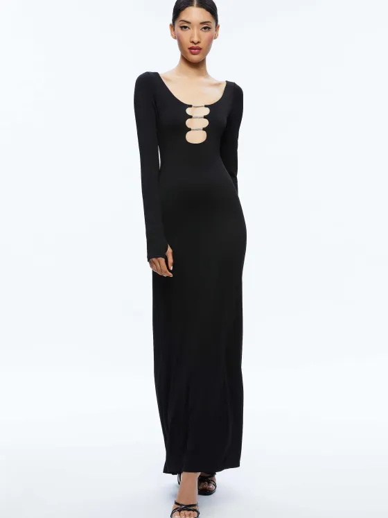 Women Alice and Olivia Kalena Scoop Neck Cutout Maxi Dress