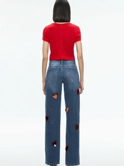 Women Alice and Olivia Karrie Embroidered Heart Cutout Jean