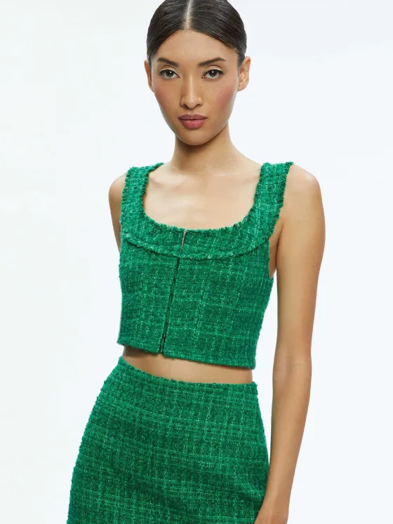 Women Alice and Olivia Kensie Scoop Neck Cropped Bustier + Riley Mini Skirt