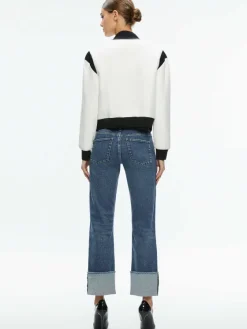 Women Alice and Olivia Keri Combination Vegan Leather Varsity Jacket