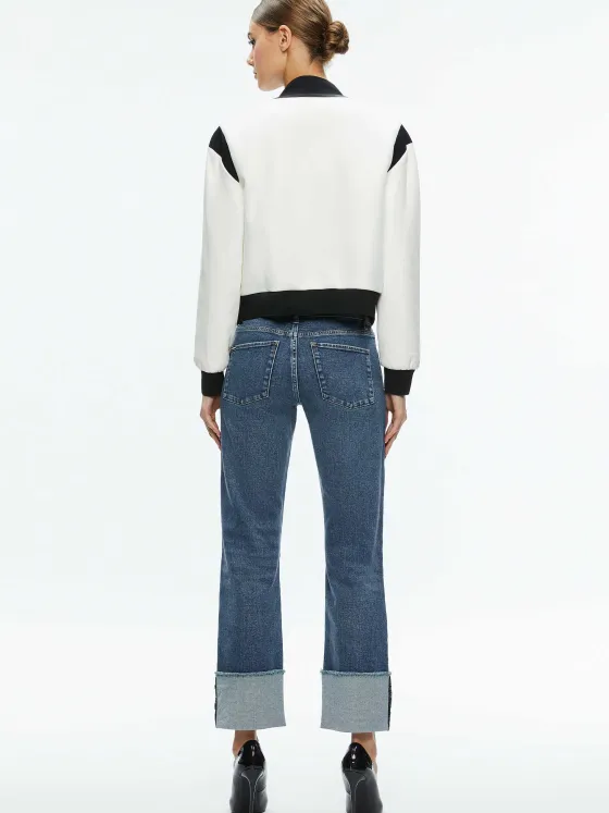 Women Alice and Olivia Keri Combination Vegan Leather Varsity Jacket