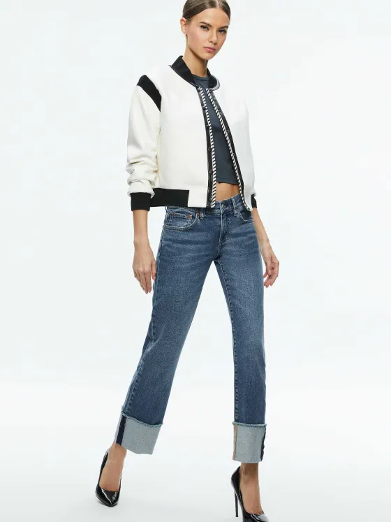 Women Alice and Olivia Keri Combination Vegan Leather Varsity Jacket