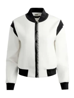 Women Alice and Olivia Keri Combination Vegan Leather Varsity Jacket