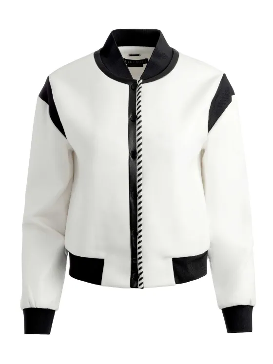 Women Alice and Olivia Keri Combination Vegan Leather Varsity Jacket