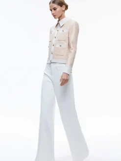 Women Alice and Olivia Kinley Woven Vegan Leather Jacket