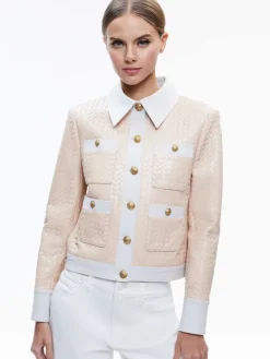 Women Alice and Olivia Kinley Woven Vegan Leather Jacket