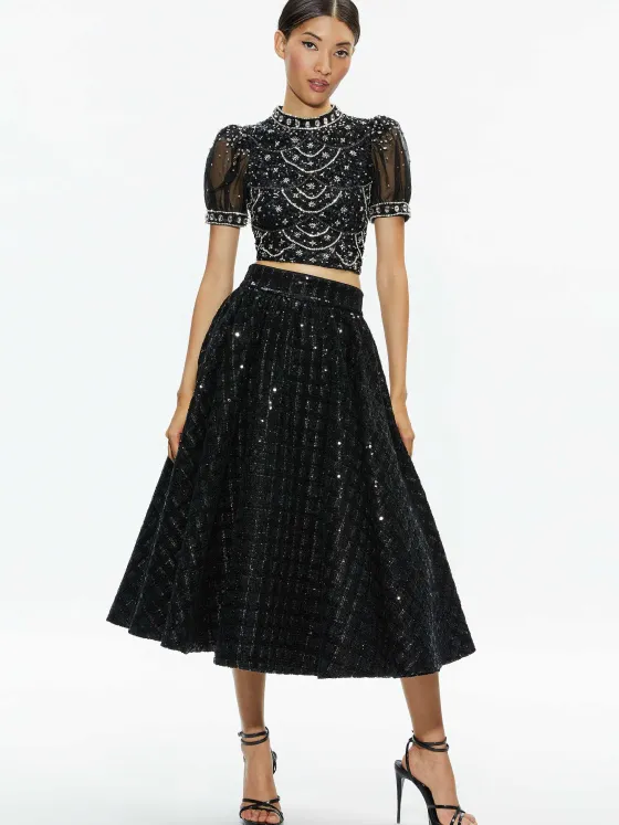 Women Alice and Olivia Kristina Embellished Puff Sleeve Crop Top