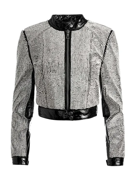 Women Alice and Olivia Lari Crystal Embellished Leather Jacket