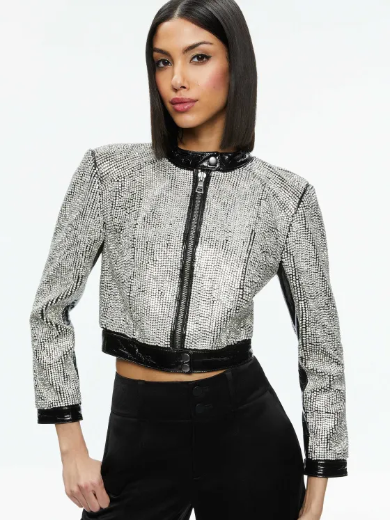 Women Alice and Olivia Lari Crystal Embellished Leather Jacket