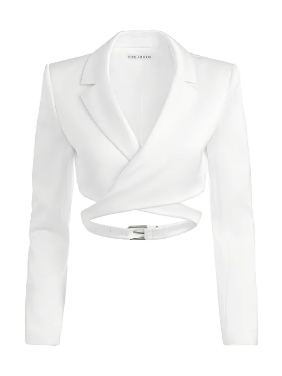 Women Alice and Olivia Leone Cropped Wrap Blazer + Mame High Rise Wide Leg Pant