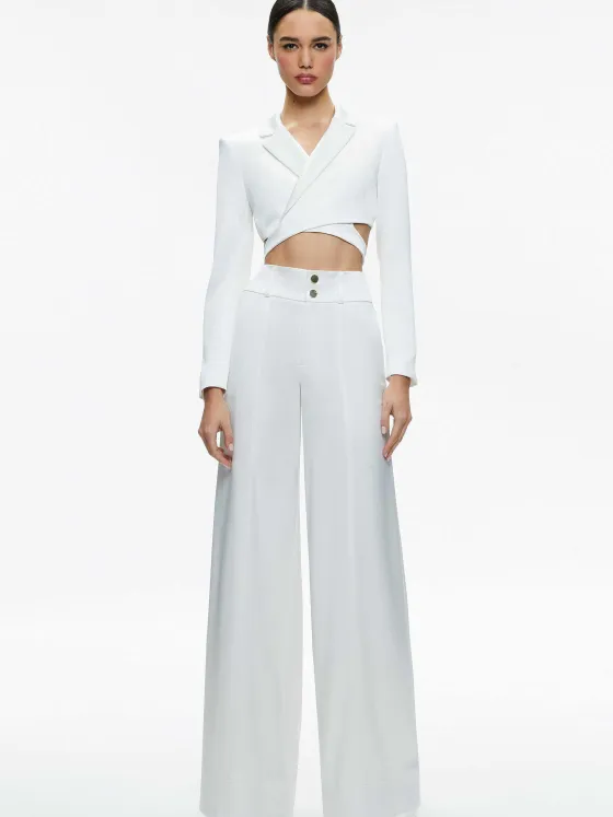 Women Alice and Olivia Leone Cropped Wrap Blazer + Mame High Rise Wide Leg Pant