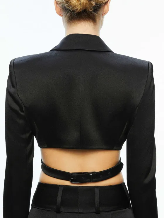 Women Alice and Olivia Leone Cropped Wrap Blazer + Mame High Rise Wide Leg Pant