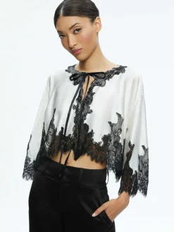 Women Alice and Olivia Loree Lace Tie Front Cropped Jacket