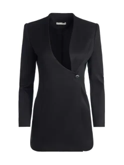 Women Alice and Olivia Lucien Curved V-Neck Fitted Blazer