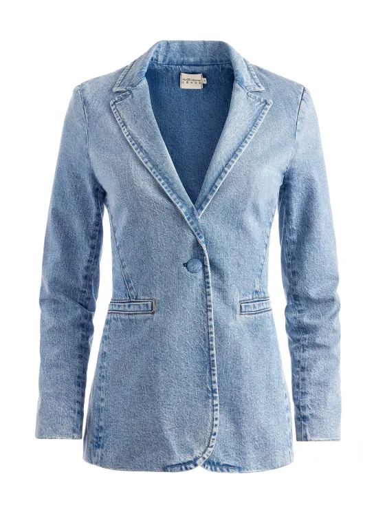Women Alice and Olivia Macey Denim Fitted Blazer
