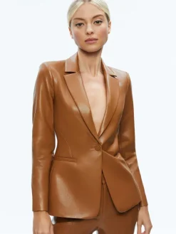 Women Alice and Olivia Macey Fitted Vegan Leather Blazer