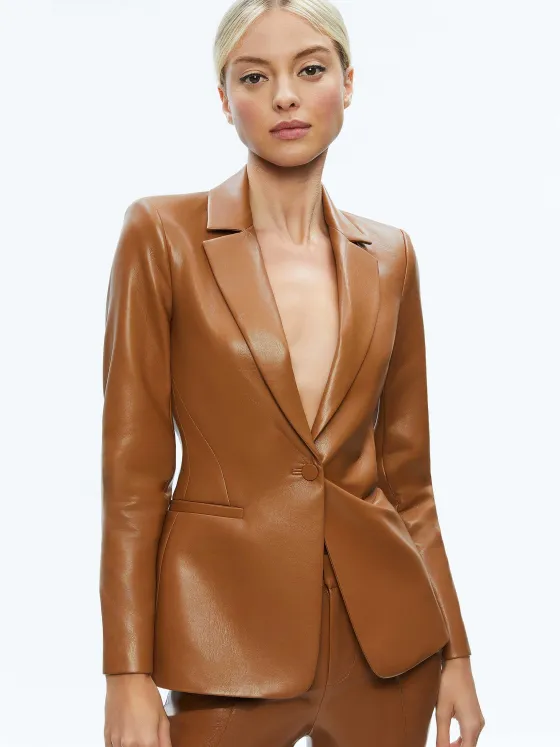 Women Alice and Olivia Macey Fitted Vegan Leather Blazer