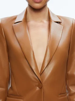 Women Alice and Olivia Macey Fitted Vegan Leather Blazer