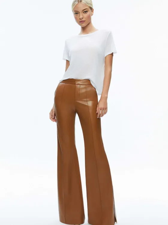 Women Alice and Olivia Macey Fitted Vegan Leather Blazer + Danette Vegan Leather Split Hem Trousers