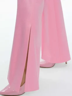 Women Alice and Olivia Macey Notch Collar Fitted Blazer + Danette High Rise Flare Slit Trouser