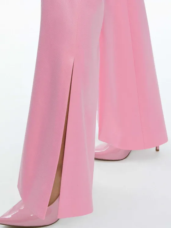Women Alice and Olivia Macey Notch Collar Fitted Blazer + Danette High Rise Flare Slit Trouser