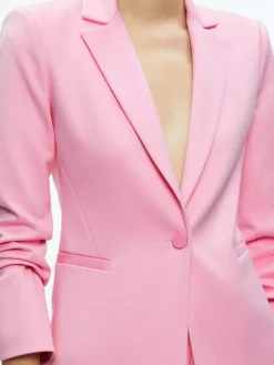Women Alice and Olivia Macey Notch Collar Fitted Blazer + Danette High Rise Flare Slit Trouser
