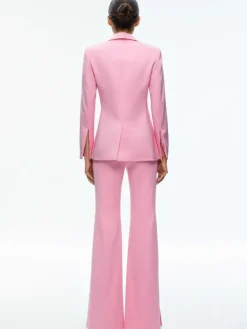 Women Alice and Olivia Macey Notch Collar Fitted Blazer + Danette High Rise Flare Slit Trouser