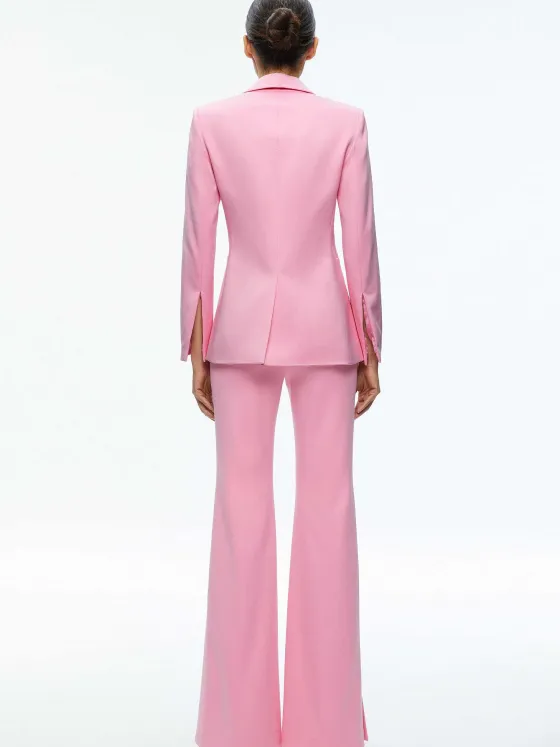 Women Alice and Olivia Macey Notch Collar Fitted Blazer + Danette High Rise Flare Slit Trouser