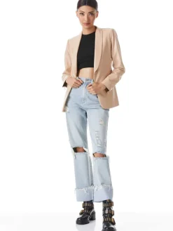 Women Alice and Olivia Macey Vegan Leather Shawl Collar Blazer