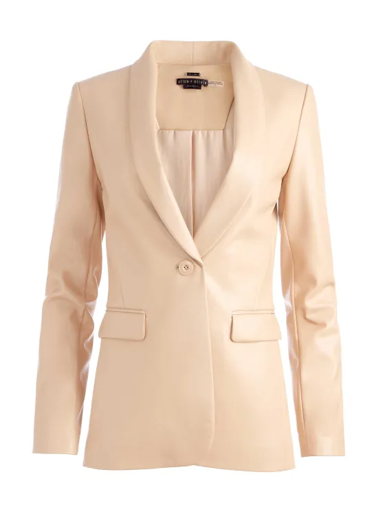 Women Alice and Olivia Macey Vegan Leather Shawl Collar Blazer