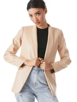 Women Alice and Olivia Macey Vegan Leather Shawl Collar Blazer