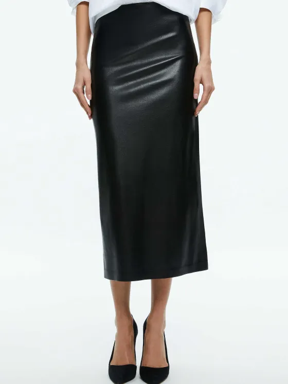 Women Alice and Olivia Maeve Vegan Leather Midi Skirt