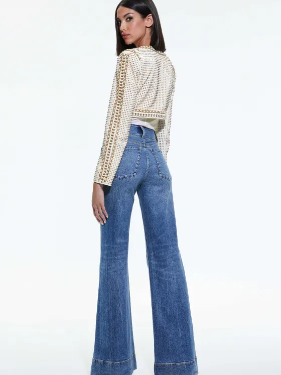 Women Alice and Olivia Maira Cropped Jacket With Chain Trim