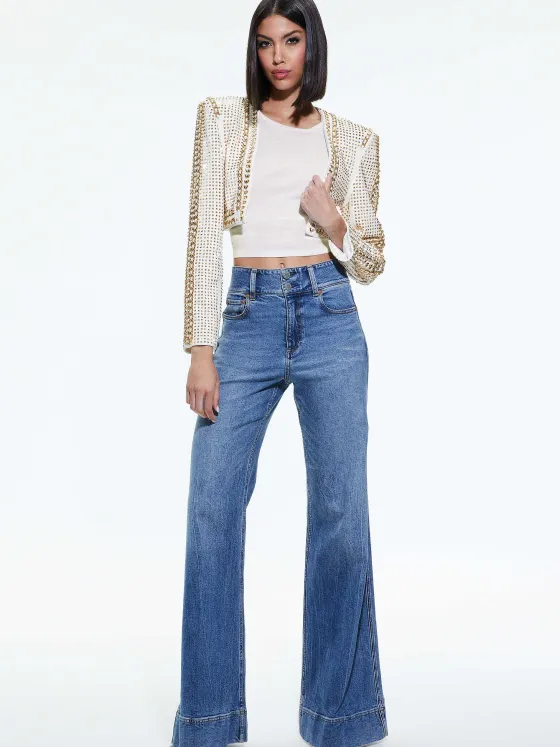 Women Alice and Olivia Maira Cropped Jacket With Chain Trim