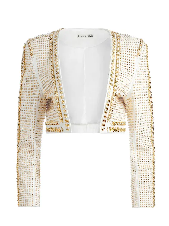 Women Alice and Olivia Maira Cropped Jacket With Chain Trim