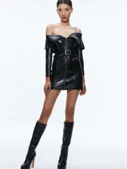 Women Alice and Olivia Miara Vegan Leather Moto Dress