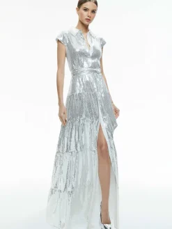 Women Alice and Olivia Miranda Embellished Tiered Maxi Dress