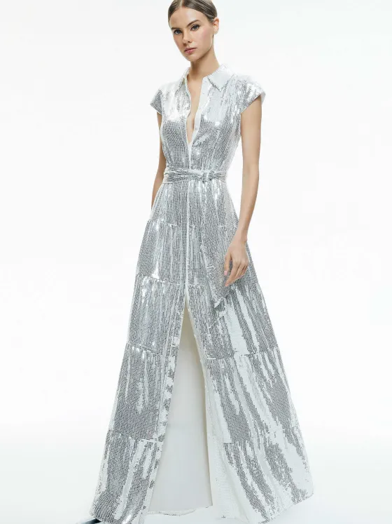 Women Alice and Olivia Miranda Embellished Tiered Maxi Dress