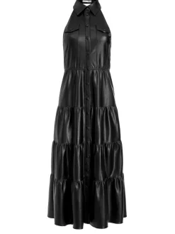 Women Alice and Olivia Miranda Vegan Halter Neck Tiered Midi Dress