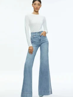 Women Alice and Olivia Missa High Rise Wide Leg Crystal Side Jean