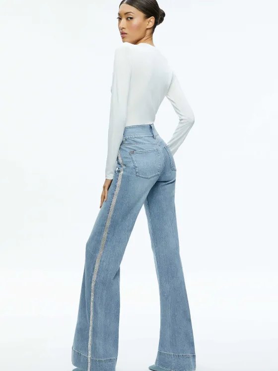 Women Alice and Olivia Missa High Rise Wide Leg Crystal Side Jean