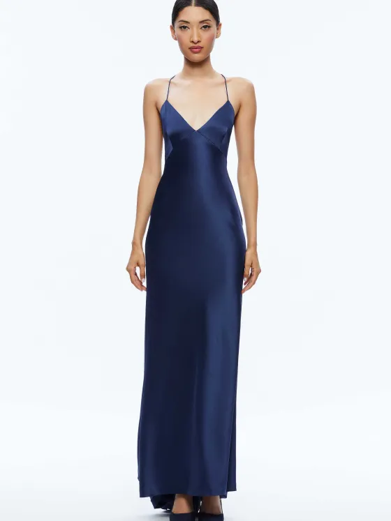 Women Alice and Olivia Montana Lace Up Back Maxi Gown